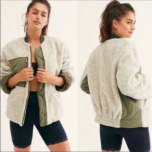 Free People Women's Rivington Sherpa Jacket, Desert Combo, Green, Medium
